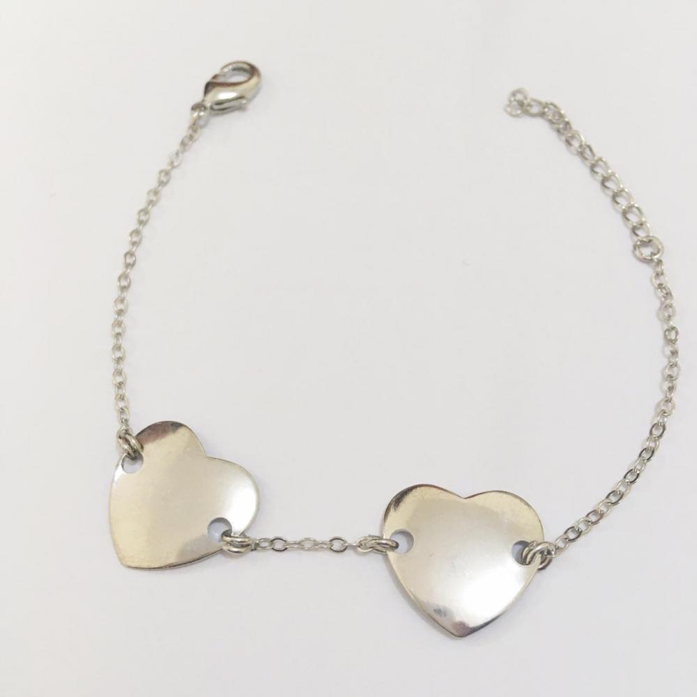  Pulseira minimalista com coração banho prata ródio branco