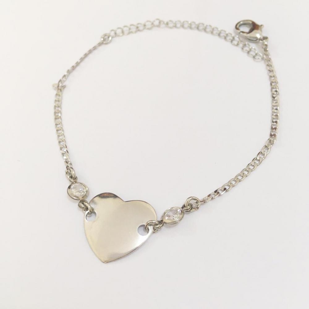 Pulseira minimalista com coração e zircônia prata ródio branco
