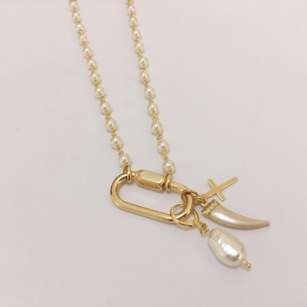 Colar de pérolas com pingentes Folheado a ouro 18k