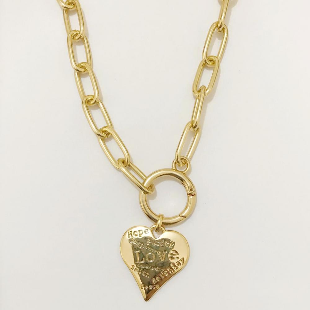 Colar de elo cartier com pingente de coração em ouro 18k