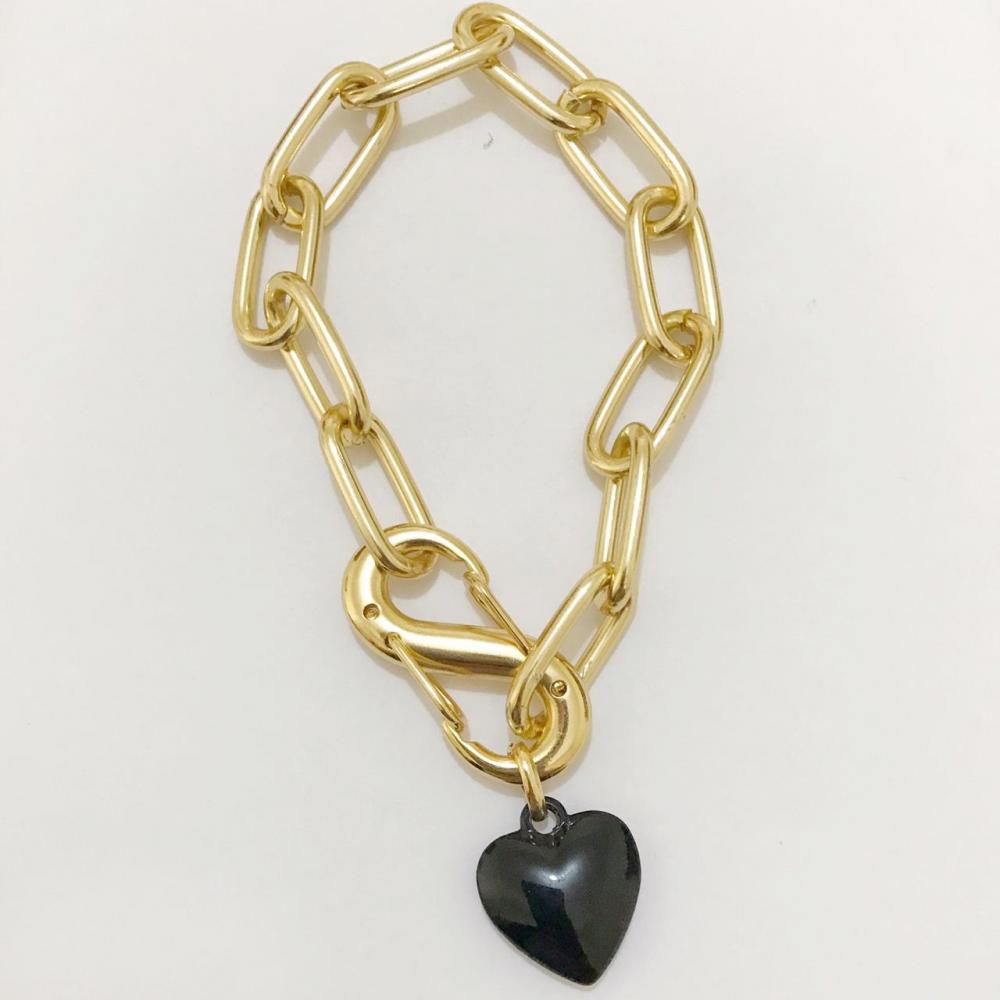Pulseira de elo cartier com fecho do infinito mais pingente de coração preto 