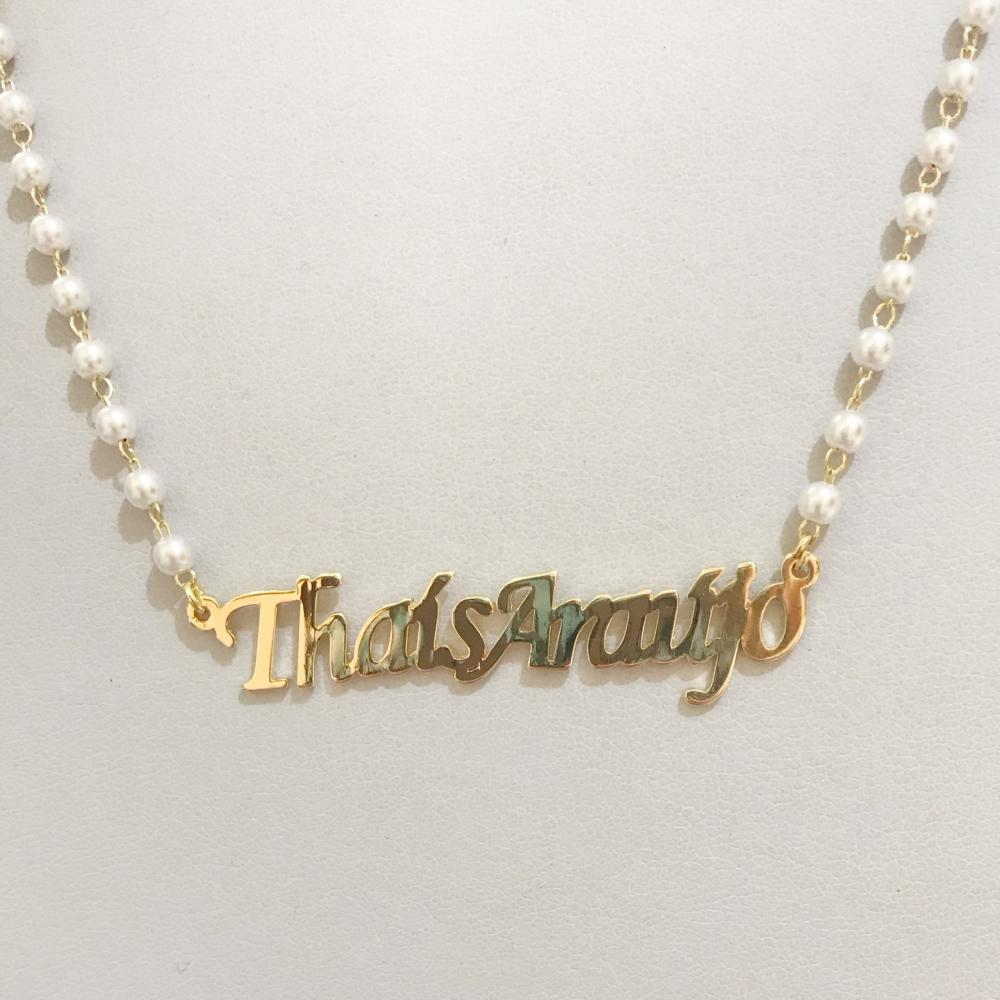 Colar Personalizado com nome composto com corrente de pérola 