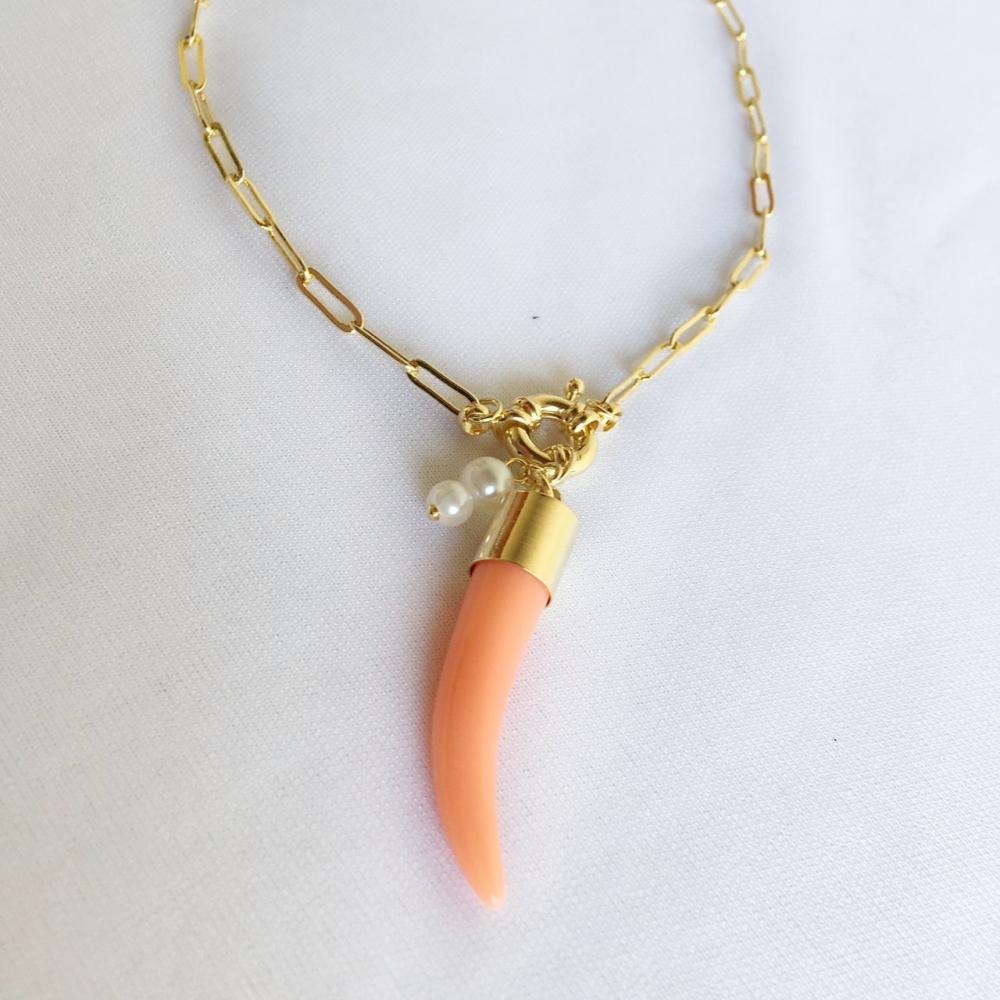 Colar  com corrente cartier e dente resinado folheado a ouro 18k