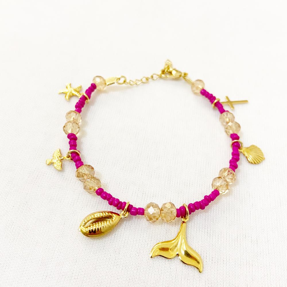 Pulseira colorida com pingentes Folheados a ouro 18k