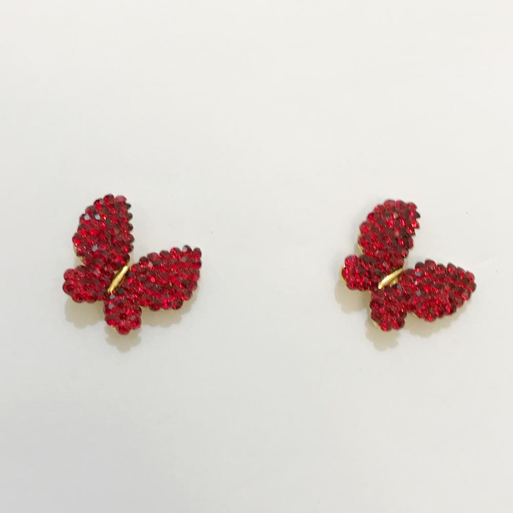 Brinco de borboleta com strass vermelho folheado a ouro 18k