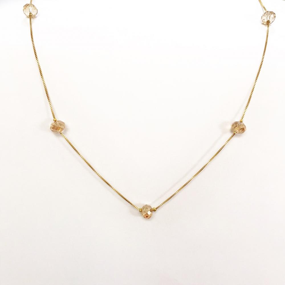 Colar  longo com pedras de cristais folheado ouro 18k