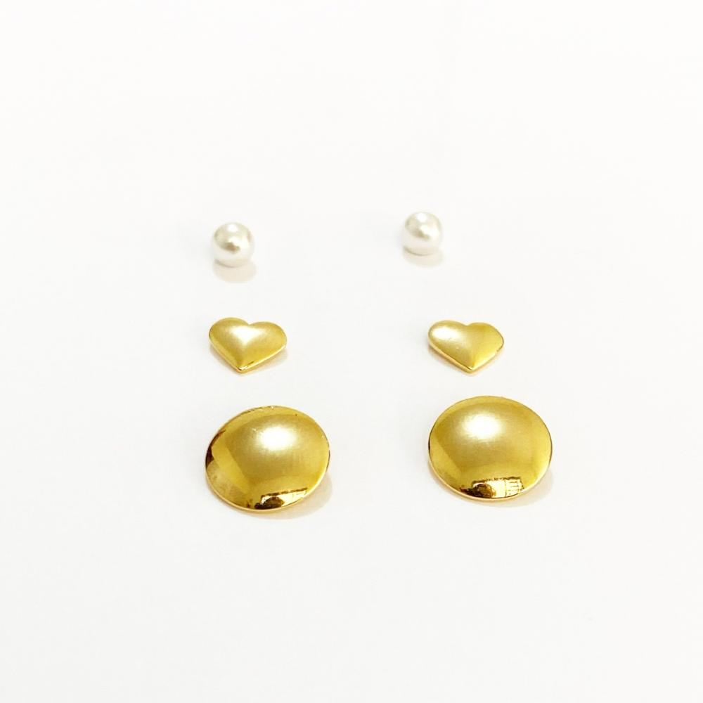 Brinco trio folheado a ouro 18k
