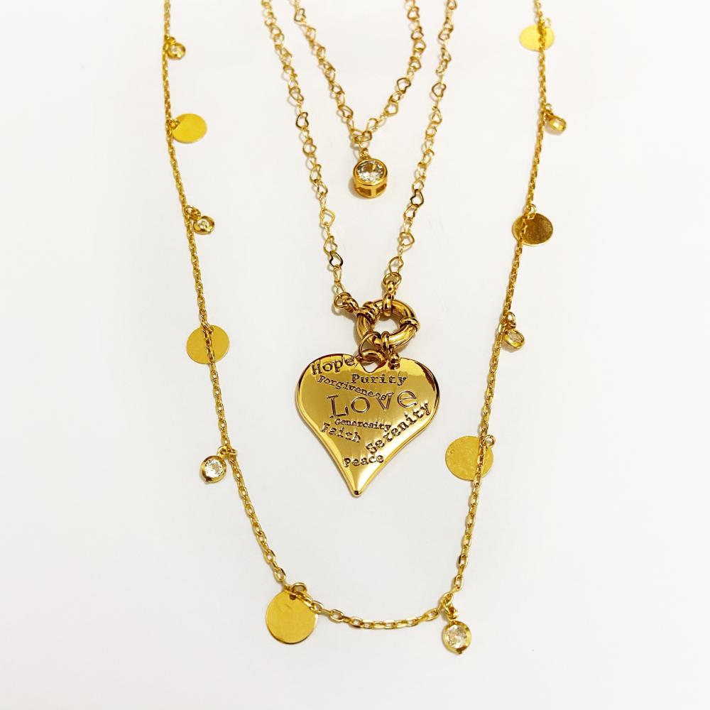 Mix de colar com pingente de coração folheado a ouro 18k