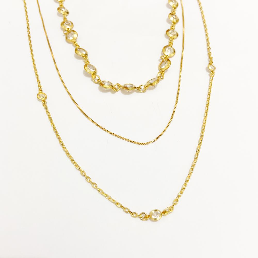 Mix de colar de cristais folheado a ouro 18k