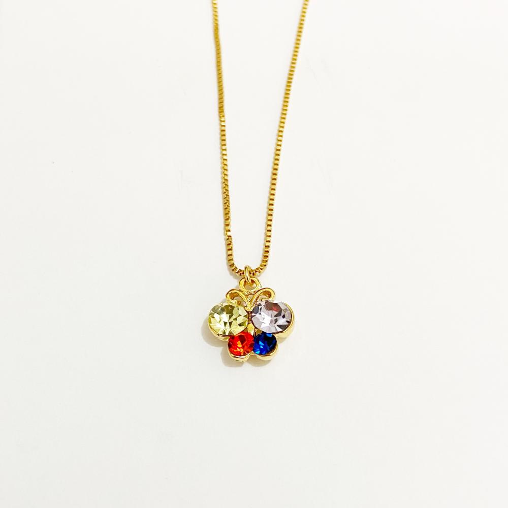 Colar de borboleta infantil colorida folheada a ouro 18k