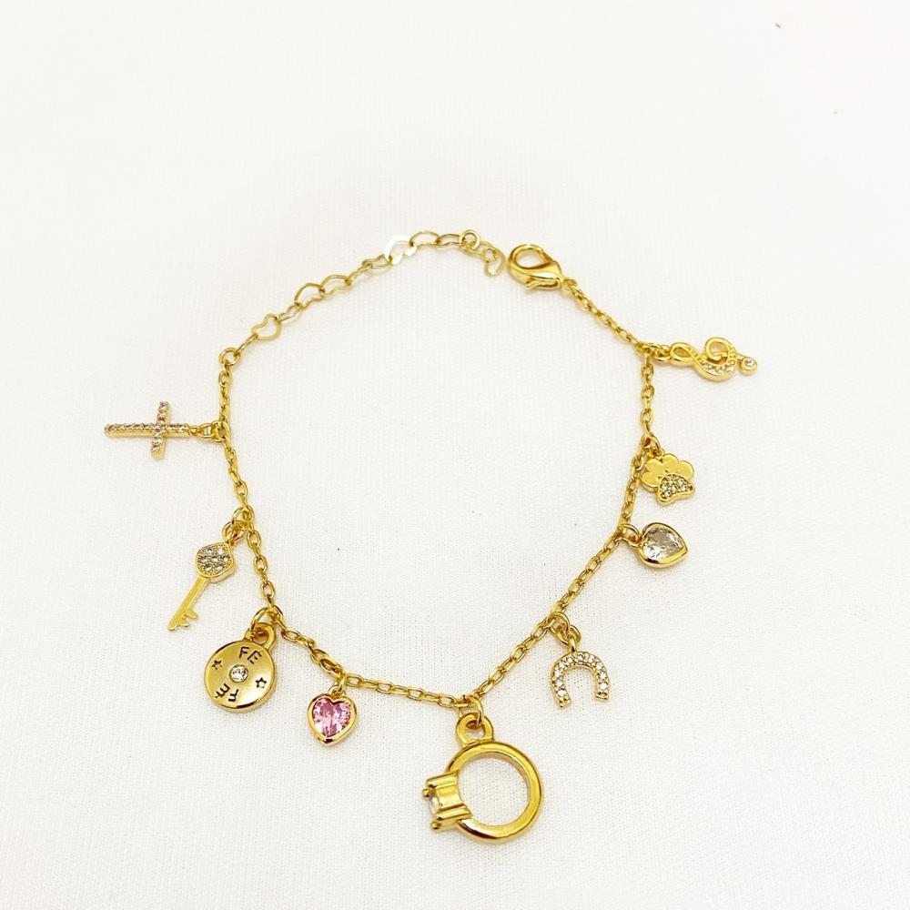 Pulseira com pingentes minimalistas cravejados com zircônia folheada a ouro 18k