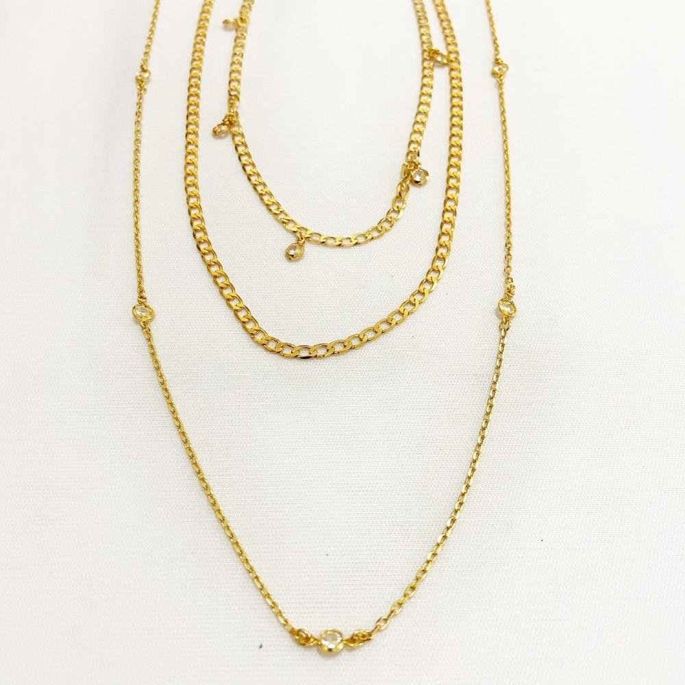Mix de colares com corrente grume folheado a ouro 18k