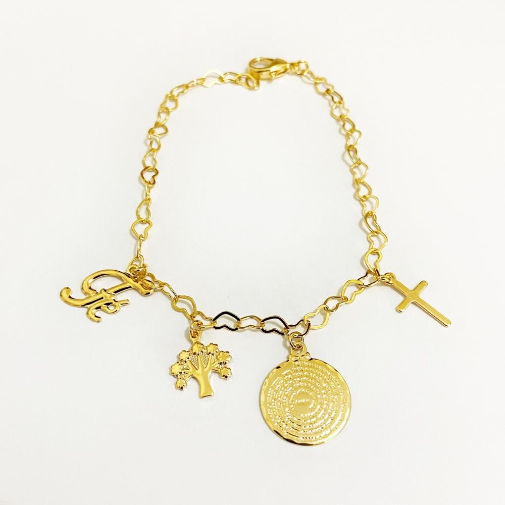 Pulseira minimalista com pingentes religiosos folheado a ouro 18k