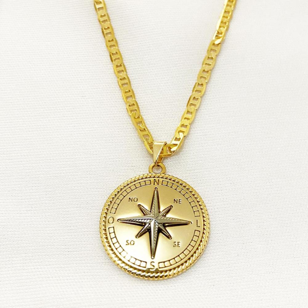 Colar masculino com corrente italiana chapada com pingente folheado a ouro 18k