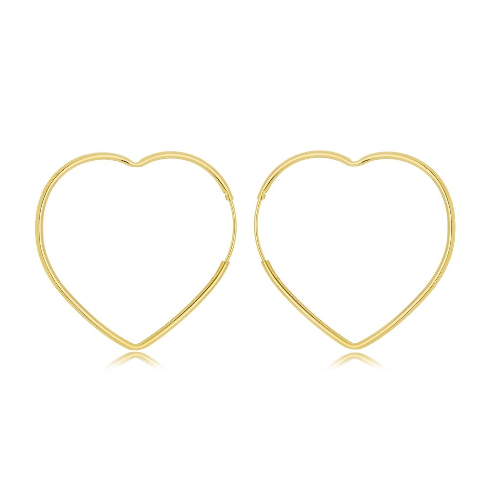 Brinco de argola de coração tamanho médio vazada folheado a ouro 18k