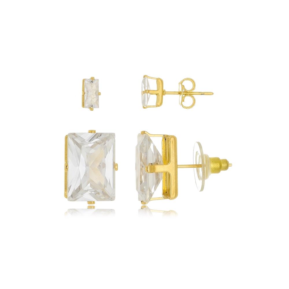 Brinco dueto cravejado com zircônia folheado a ouro 18k