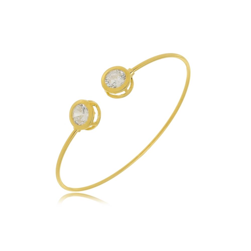 Pulseira bracelete com ponto de zircônia na ponta folheada a ouro 18k