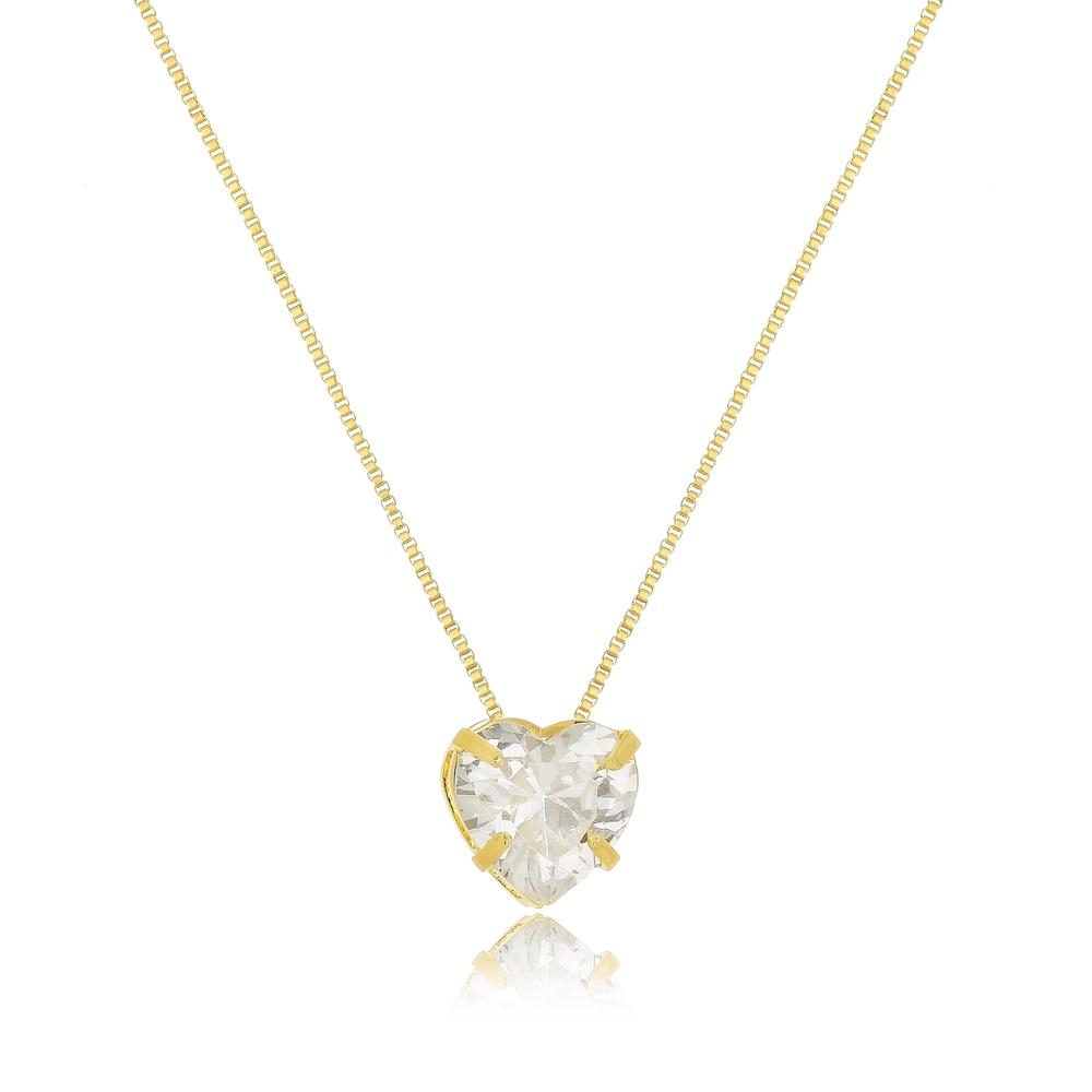 Colar de coração Cecilia com zircônia banhado a ouro 18k
