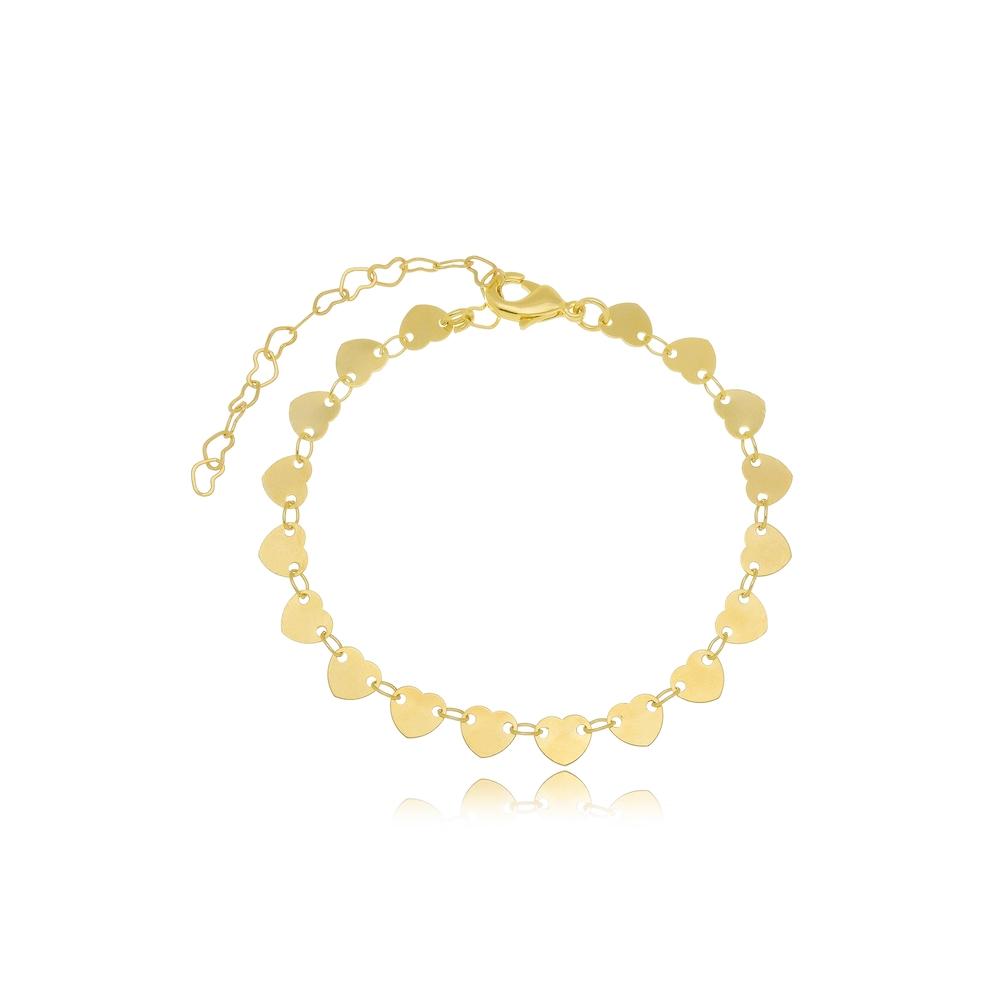 Pulseira Carol com corrente de coração liso banhada a ouro 18k