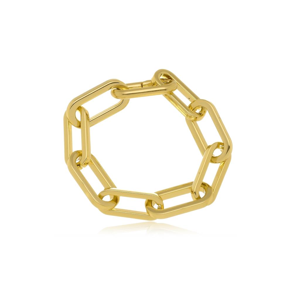 Pulseira de elos grossos boss banhado a ouro 18k