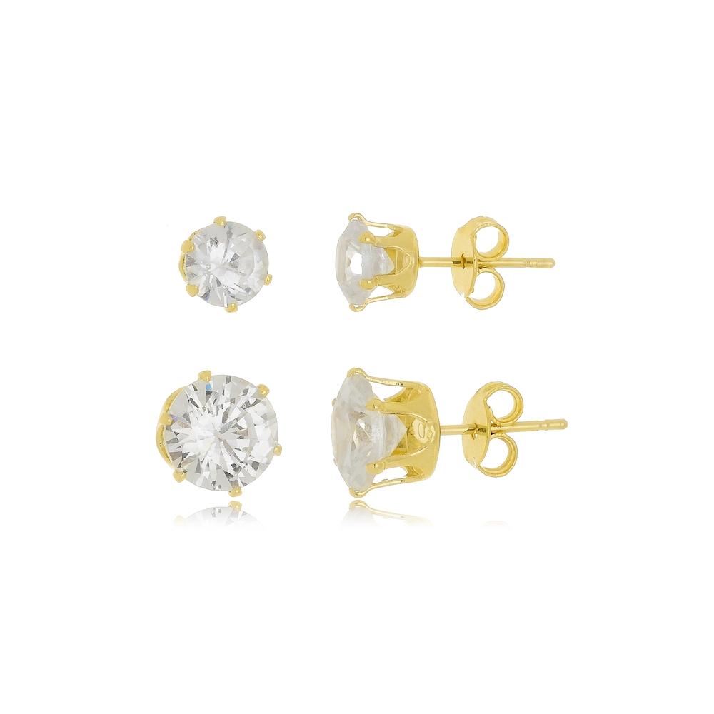 Dueto de brincos ponto de luz folheado a ouro 18k  