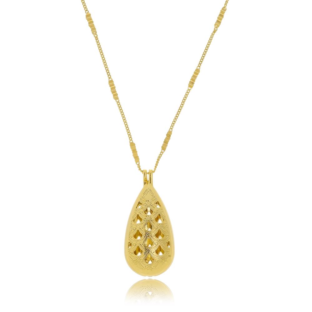 Colar longo perfumeiro difusor com pingente de gota folheado a ouro 18k