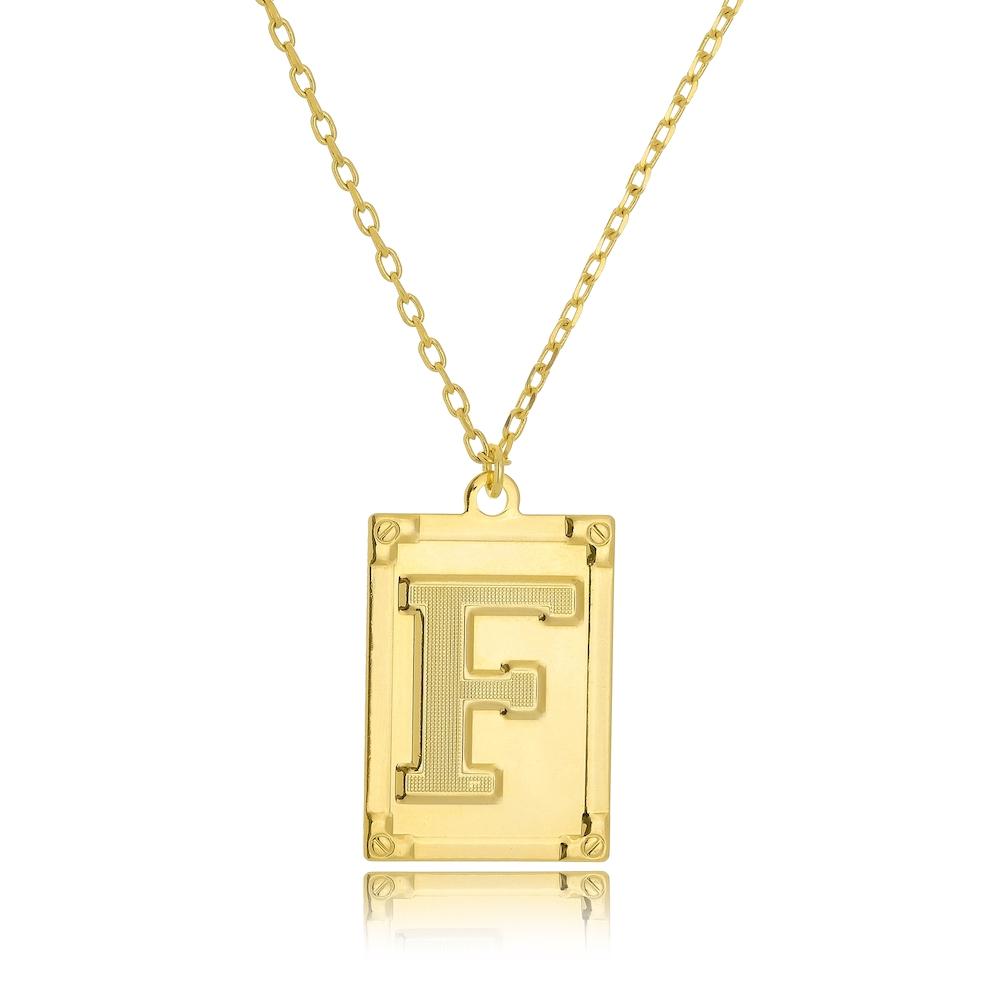 Colar personalizado de placa com letra banhado a ouro 18k