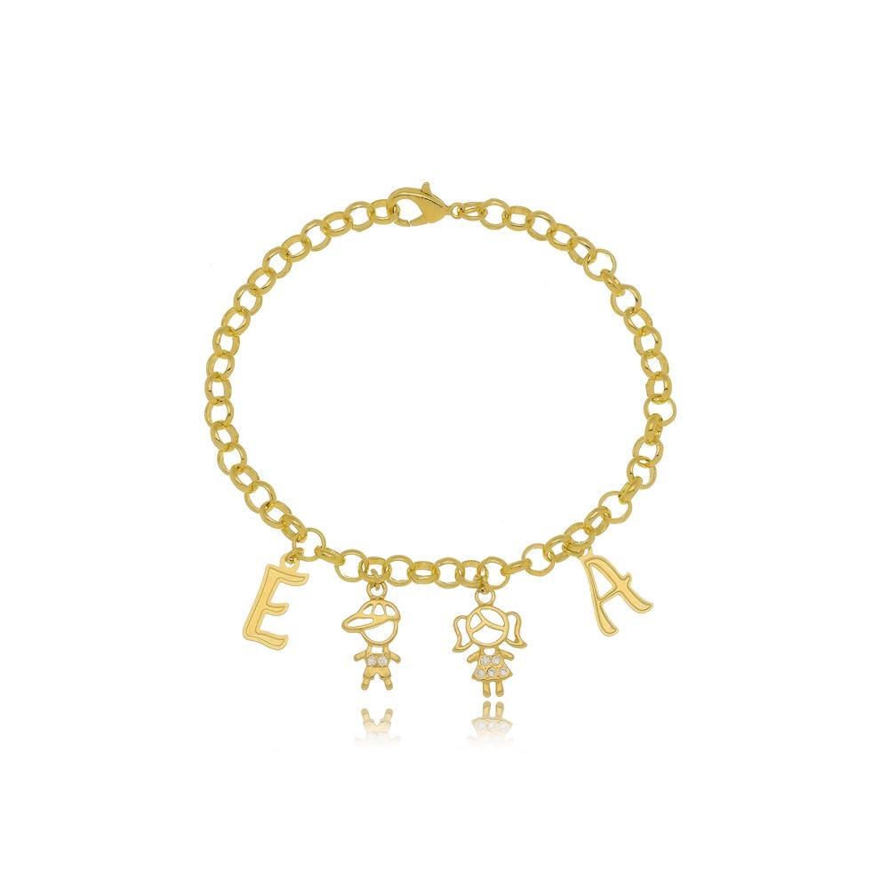 Pulseira com pingentes e letras personalizados banhado a ouro 18k 