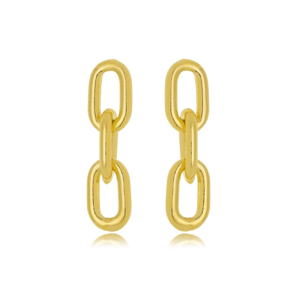 Brinco de elo cartier folhedo a ouro 18k 