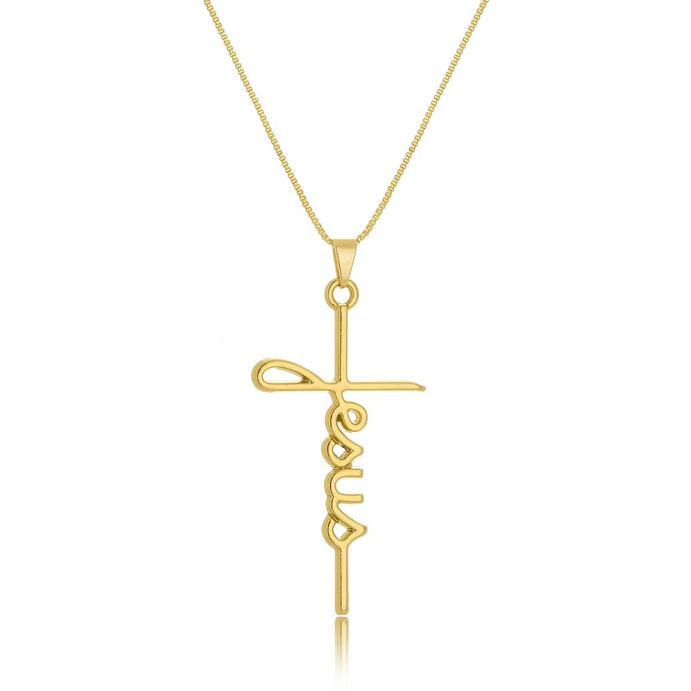 Colar minimalista com pingente de nome Jesus folheado a ouro 18k