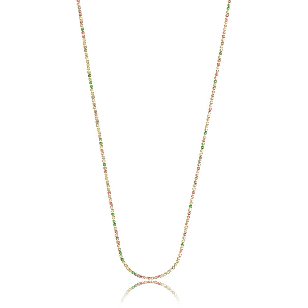 Colar longo riviera colorido folheado a ouro 18k