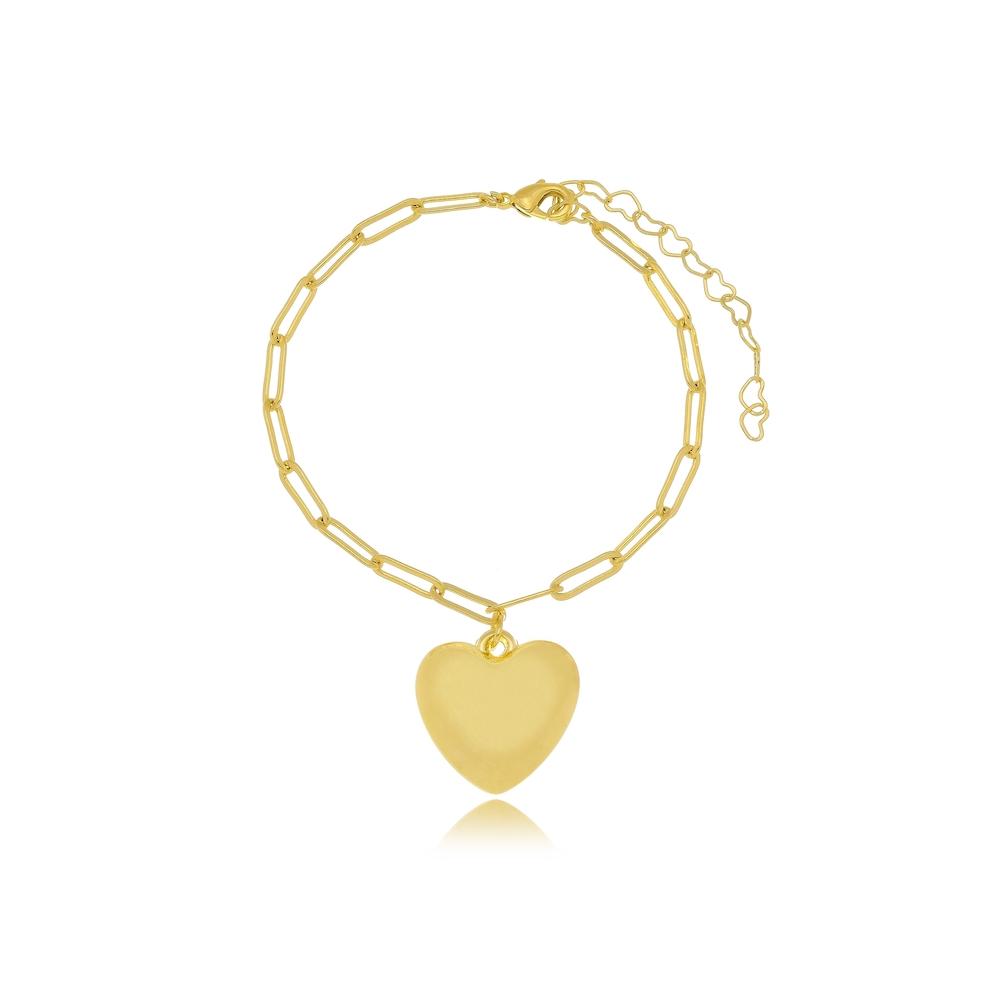 Pulseira com corrente cartier com pingente de coração folheado a ouro 18k 