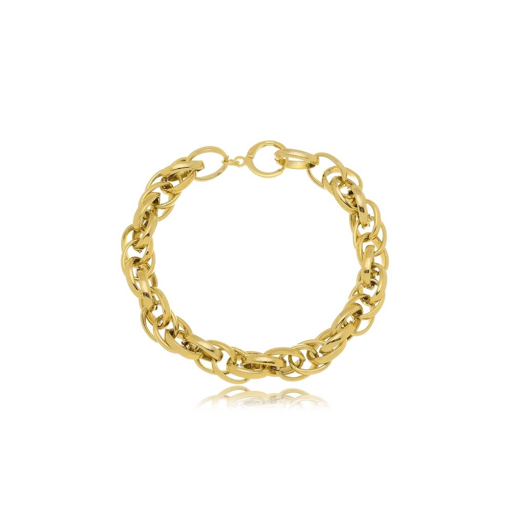 Pulseira Isabella de elo português duplo folheada a ouro 18k