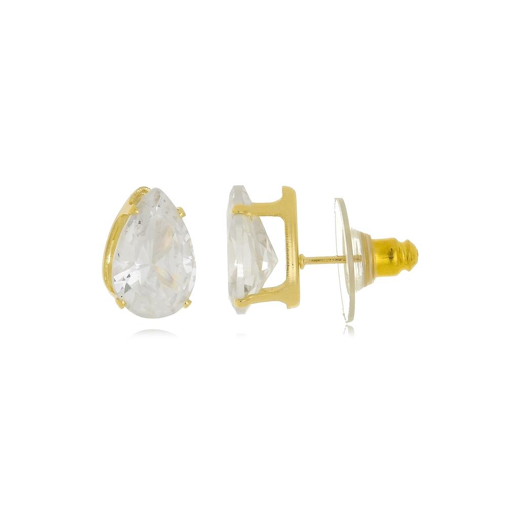 Brinco de gota no crystal folheado a ouro 18k 