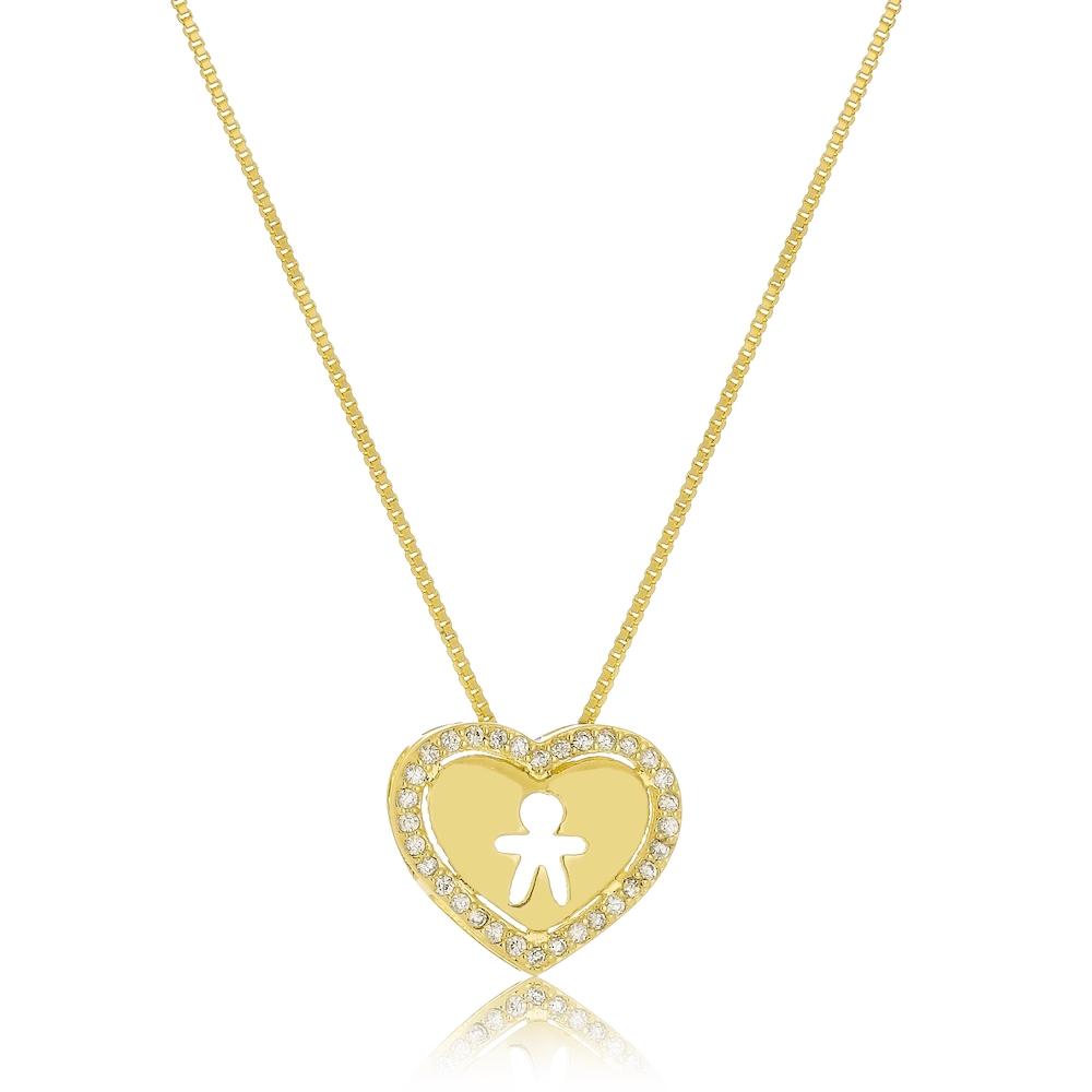 Colar com pingente de coração cravejado de filho banhado a ouro 18k 