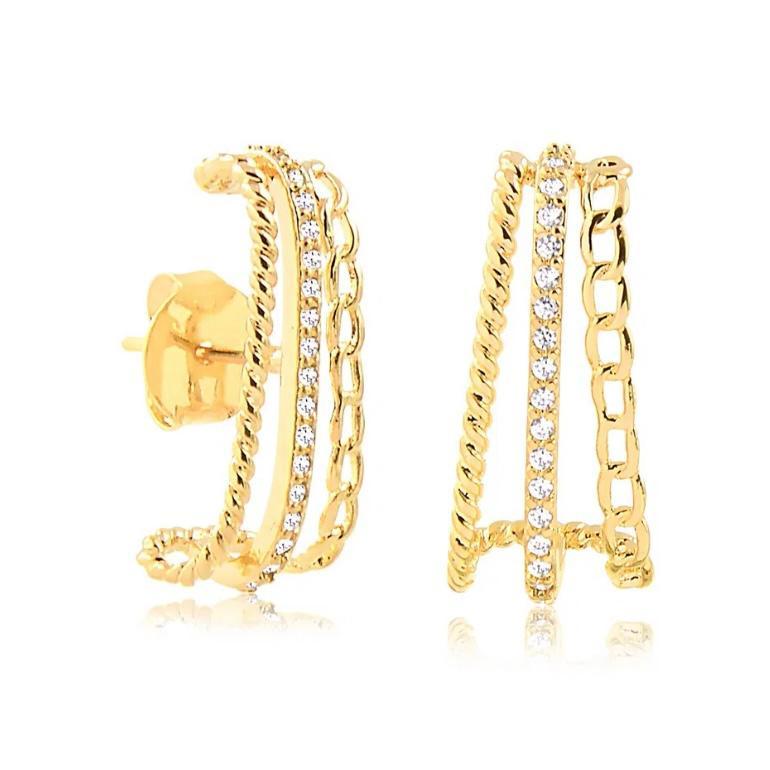 Brinco earhook cravejado com zircônia folheado a ouro 18k 