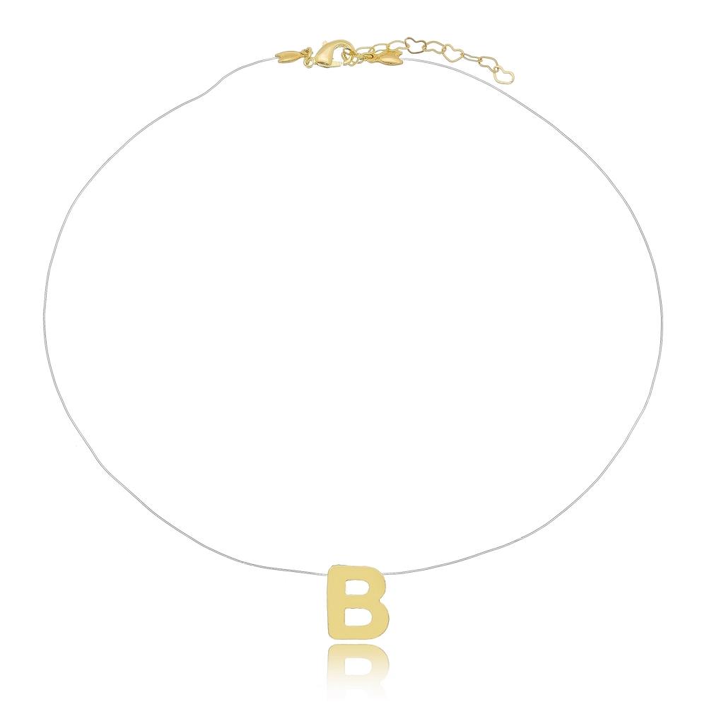 Colar linha invisível com letra personalizado banhado a ouro 18k