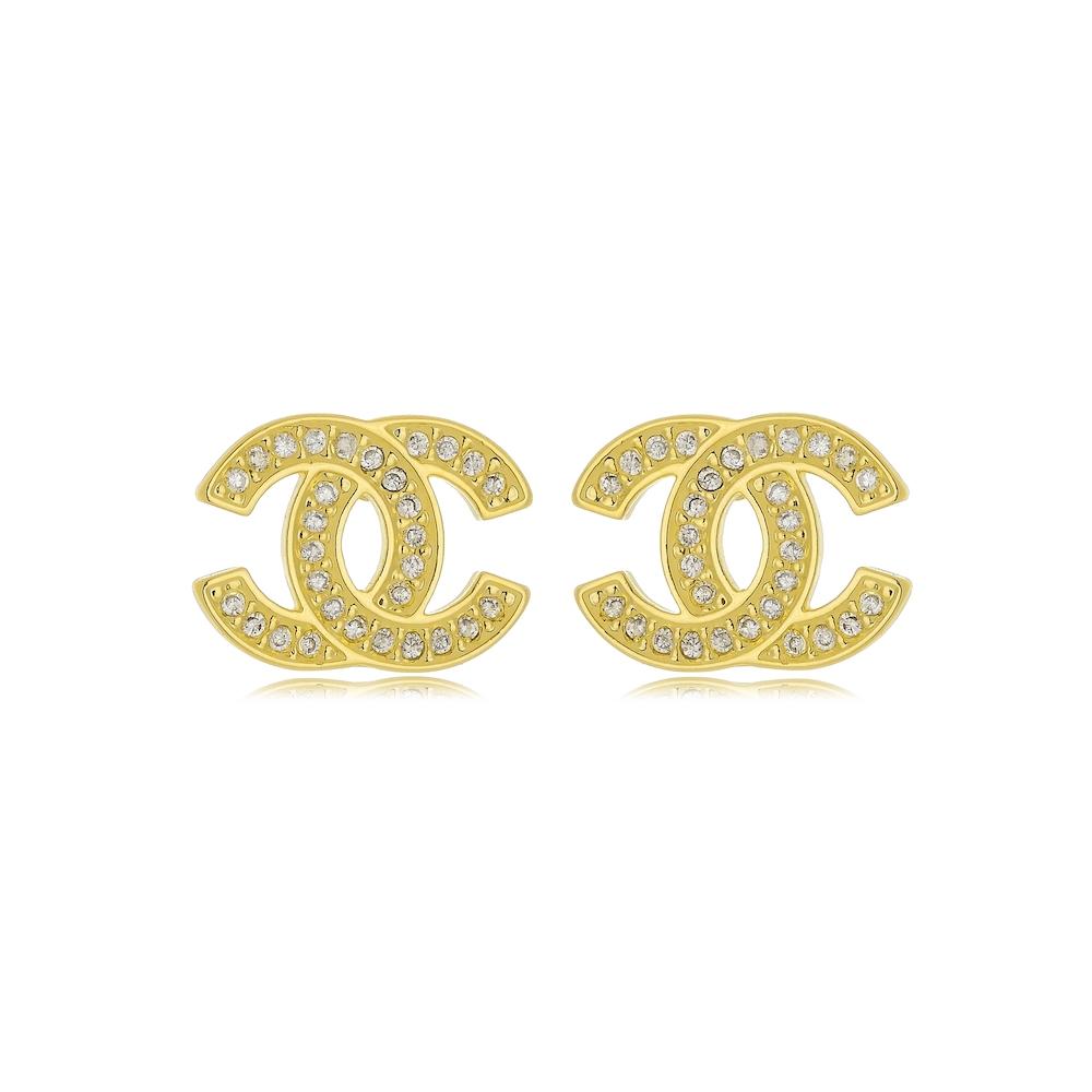 Brinco X cravejado com zircônia folheado a ouro 18k 