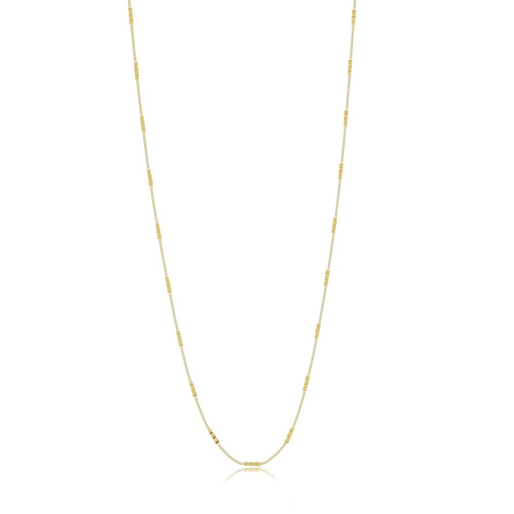 Colar minimalista longo com corrente de chapa ondulada folheada a ouro 18k  