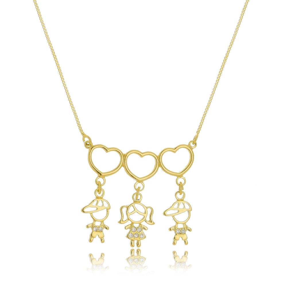  Colar canga personalizado com três pingentes banhado a ouro 18k