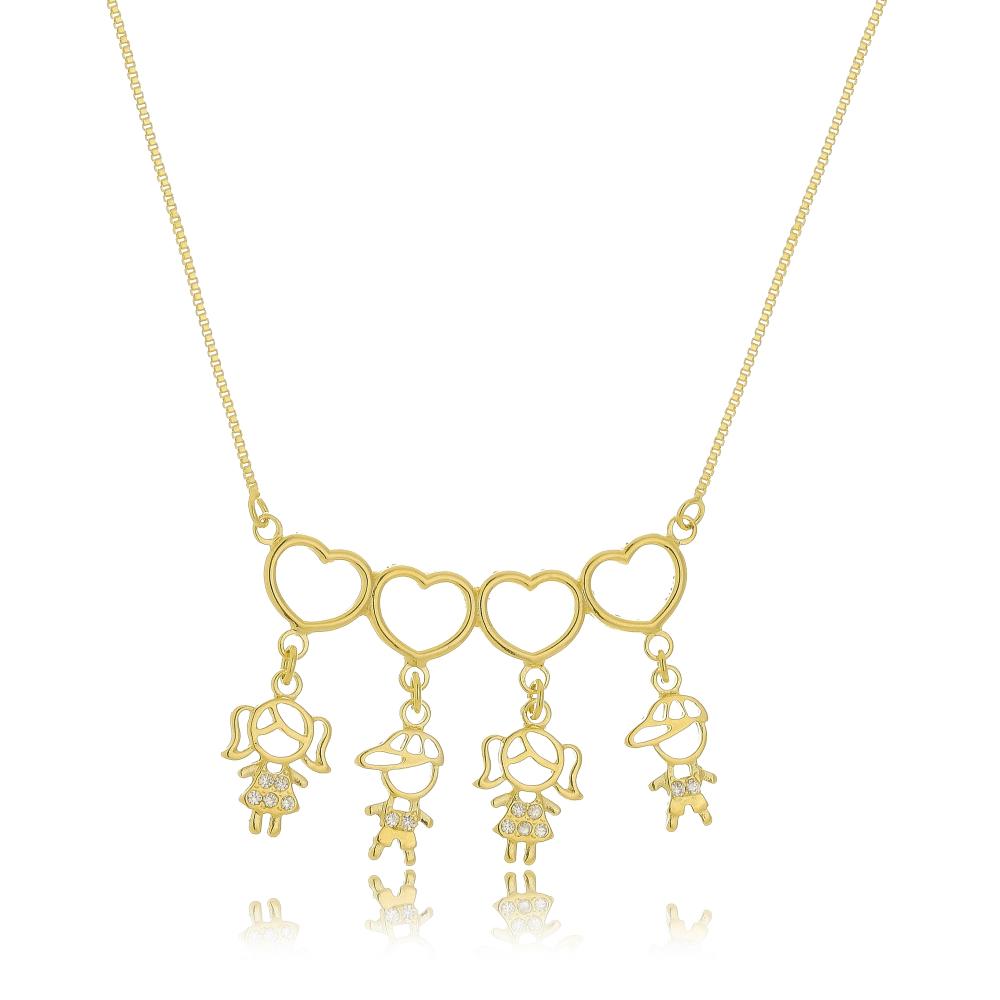 Colar canga personalizado com quatro pingentes banhado a ouro 18k