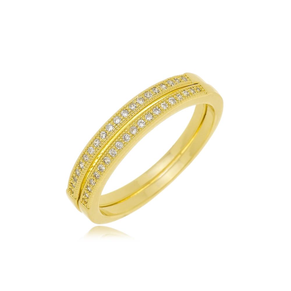 Anel aparador de aliança cravejado com zircônia banhado a ouro 18k