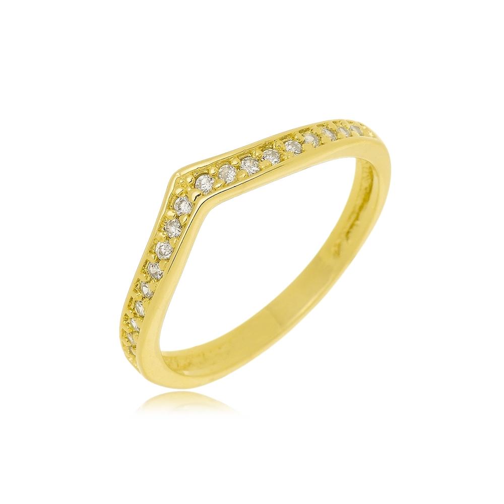 Anel minimalista cravejado com zircônia banhado a ouro 18k