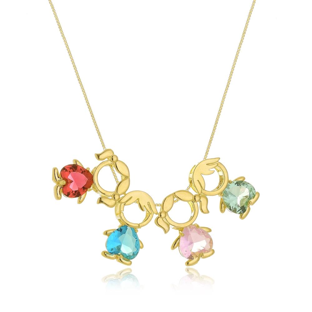 Colar personalizado filhos com 4 pingentes de zircônia banhado a ouro 18k