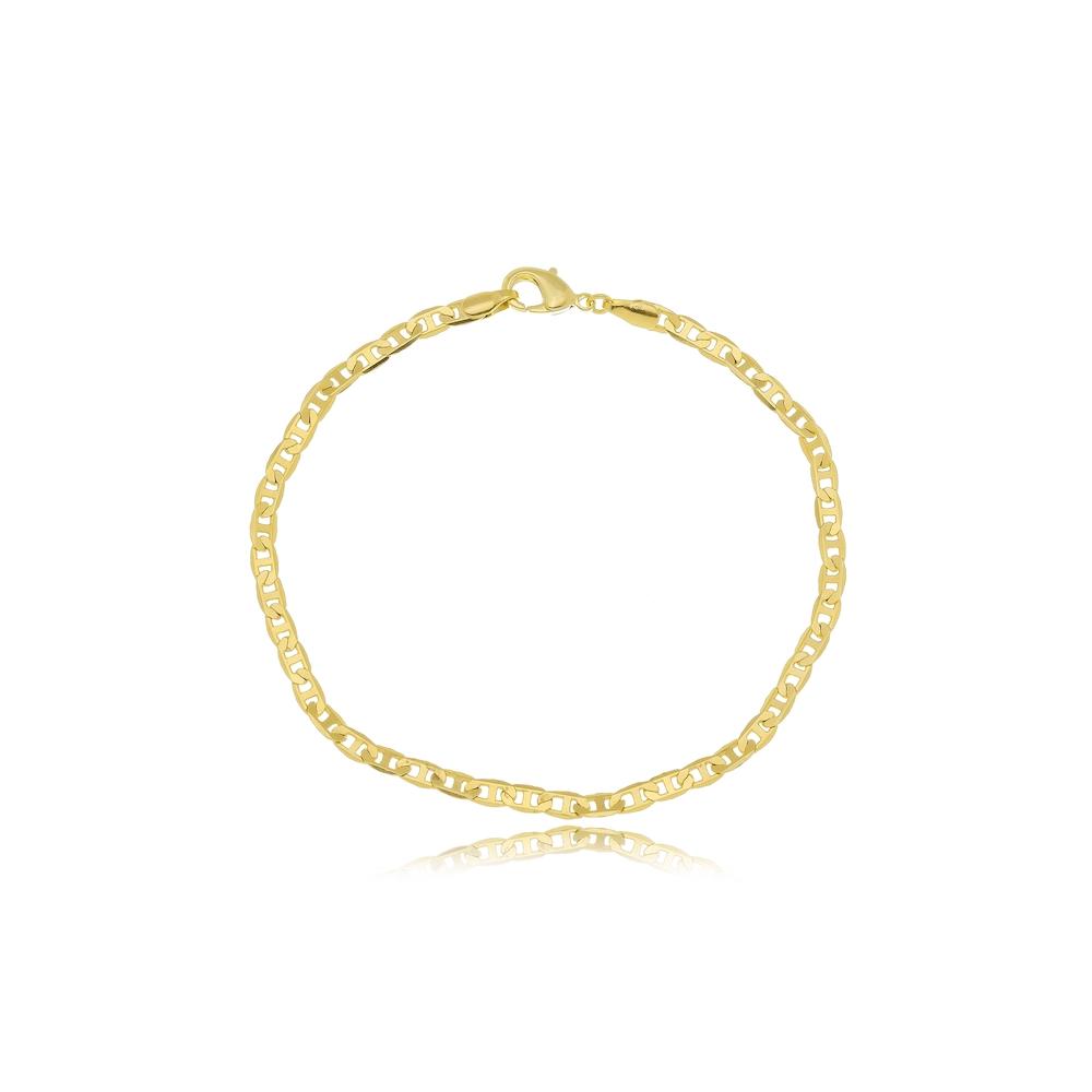 Pulseira masculina com corrente grume chapada folheada a ouro 18k 