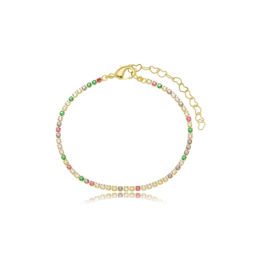 Pulseira Cloe riviera colorida banhado a ouro 18k 