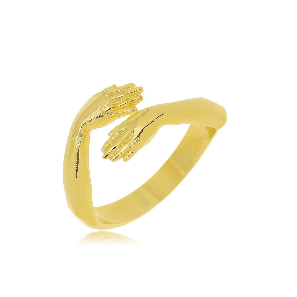 Anel de abraço regulável banhado a ouro 18k