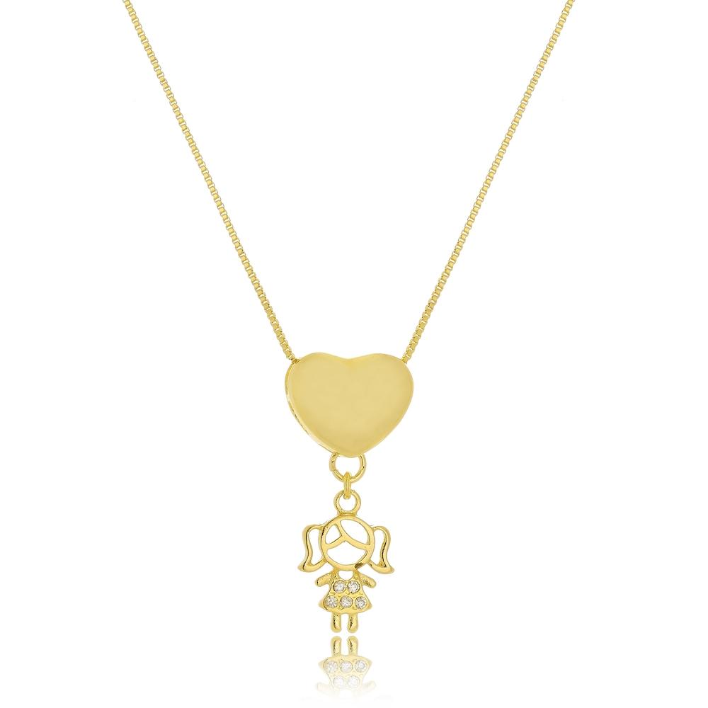 Colar Personalizado com coração e pingente banhado a ouro 18k