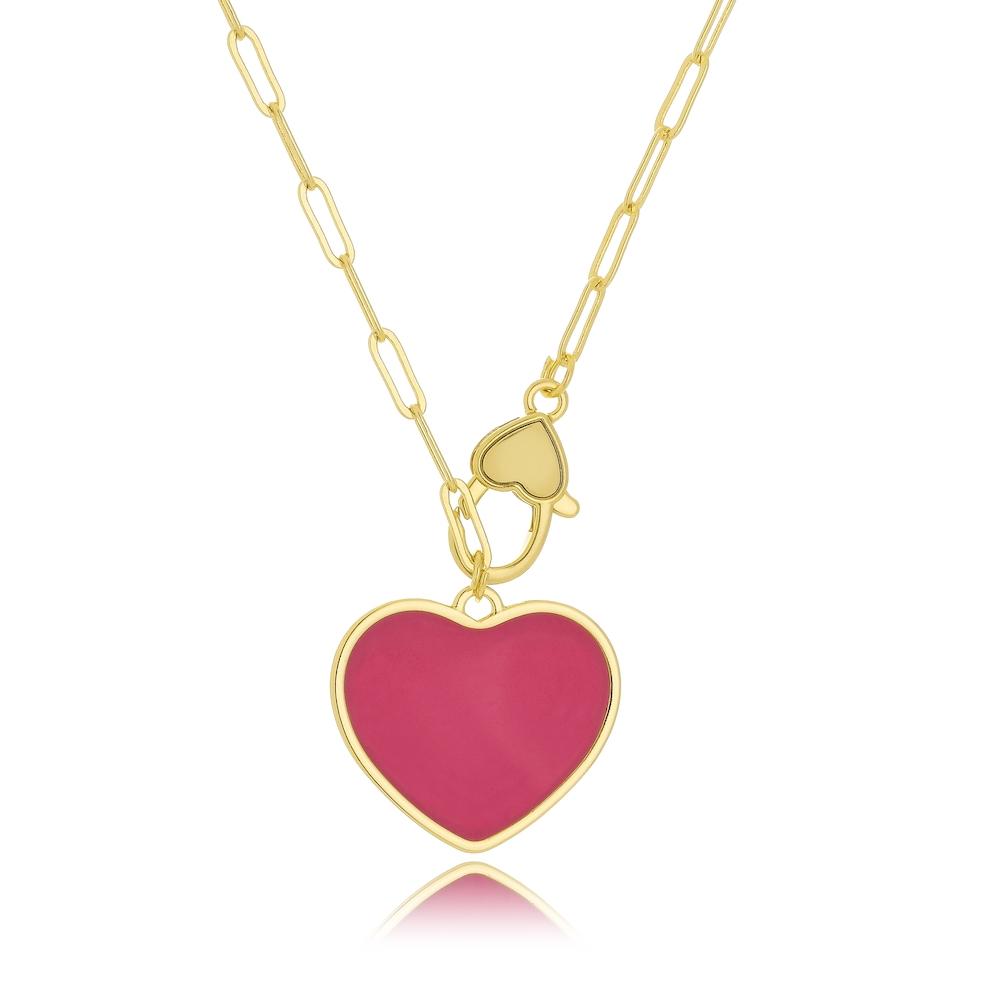 Colar com corrente cartier e pingente de coração resinado folheado a ouro 18k 