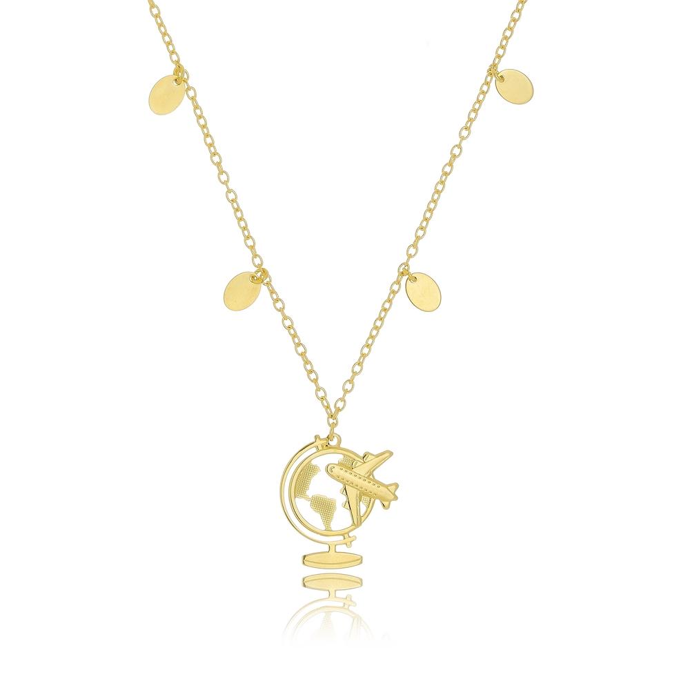 Colar Patrícia minimalista com pingente de mapa mundi folheado a ouro 18k 